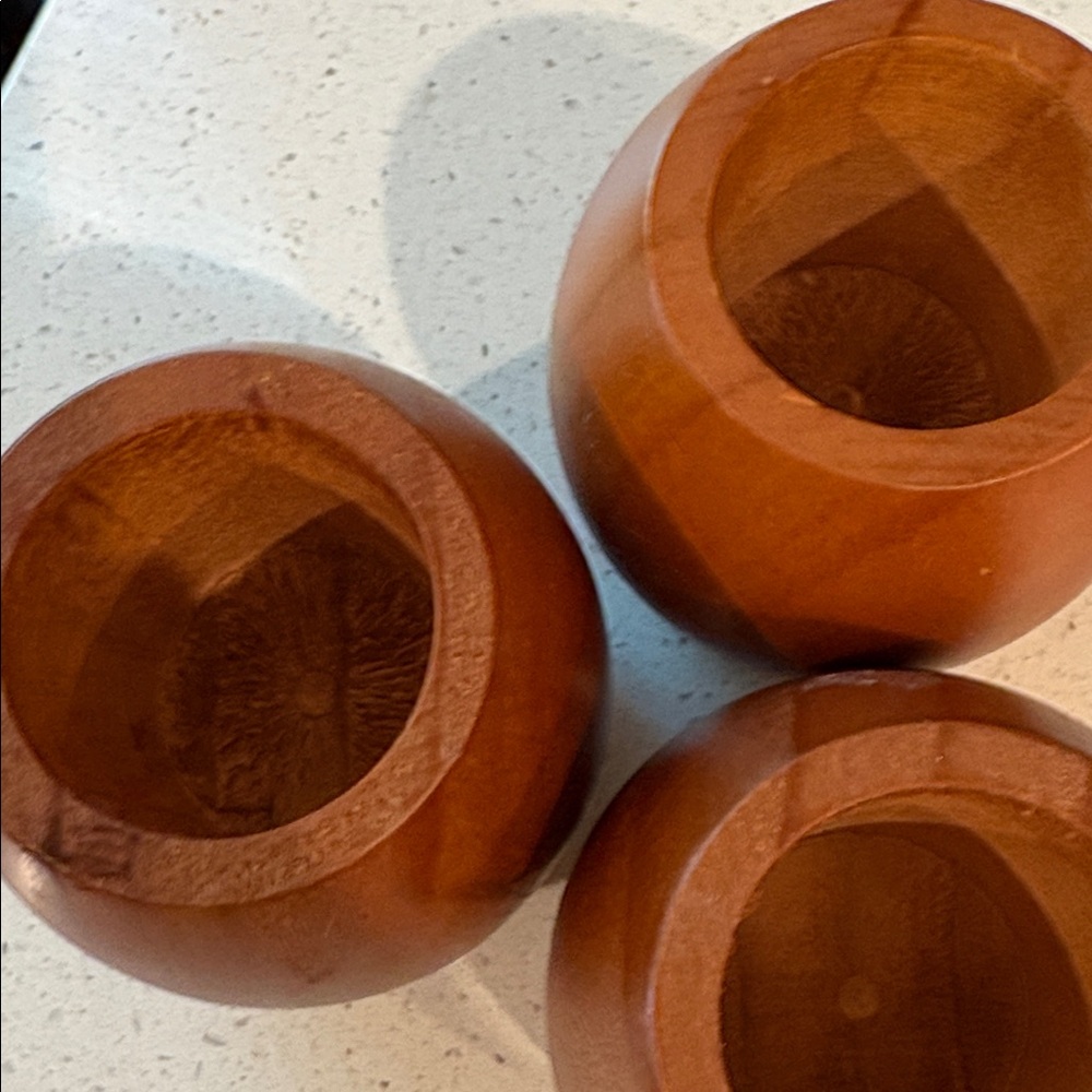 Set of Three Wooden Napkin Rings in Warm Brown - Picture 5 of 8